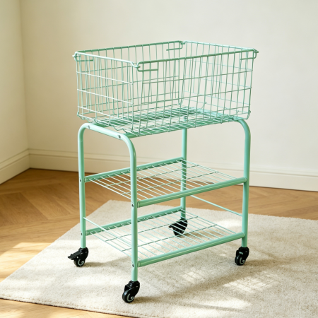 Mint Rolling Laundry Basket with Locked Wheels Heavy-Duty